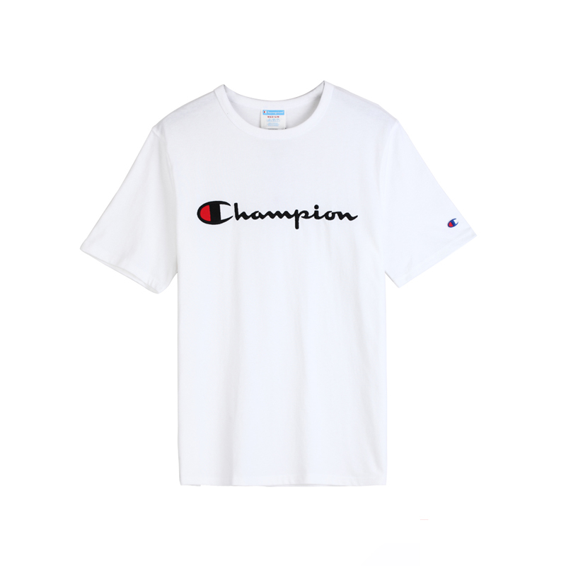 Champion冠军男女款美版字母款圆领短袖T恤白色XS码.jpg